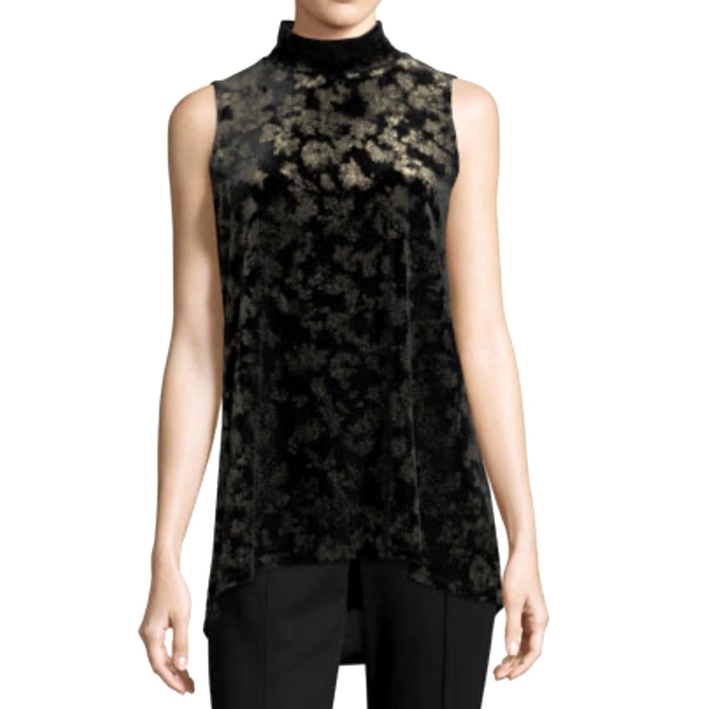 ELIE TAHARI -Murray Sleeveless Mock-Neck Crushed Velvet Top